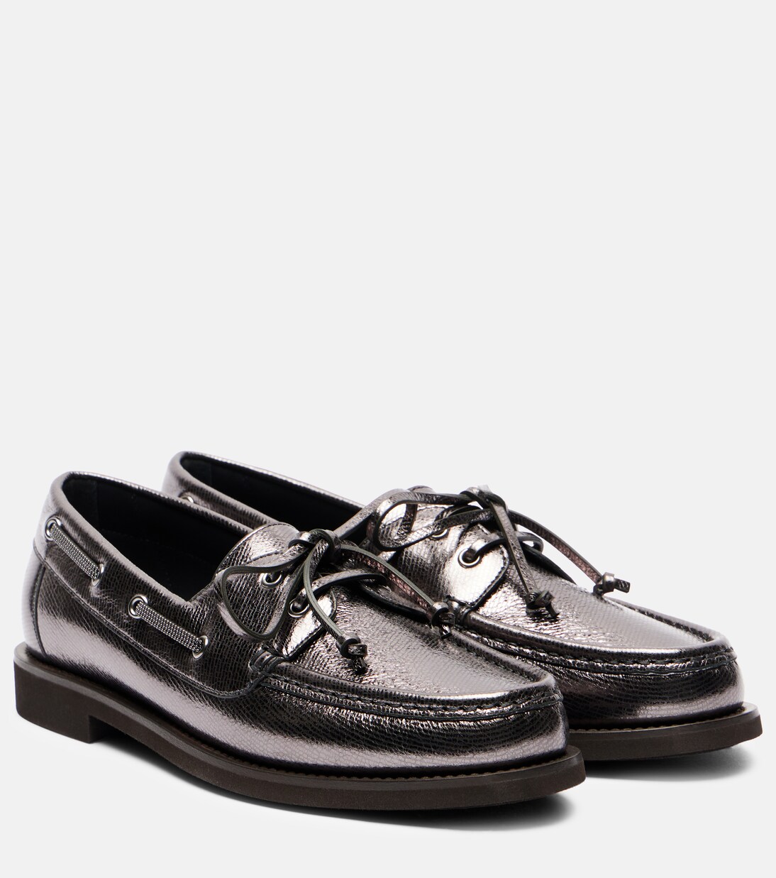 Monili metallic leather boat shoes | Brunello Cucinelli