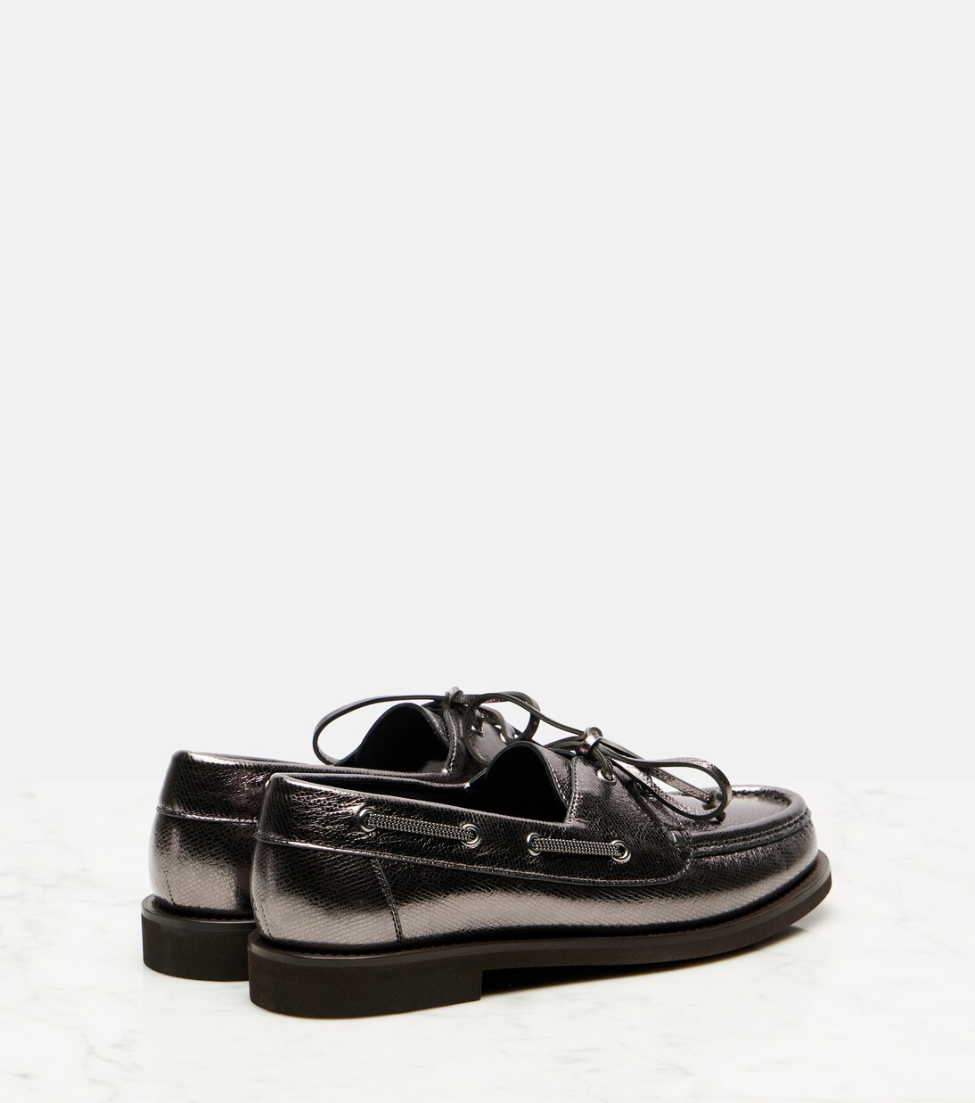 Monili metallic leather boat shoes | Brunello Cucinelli