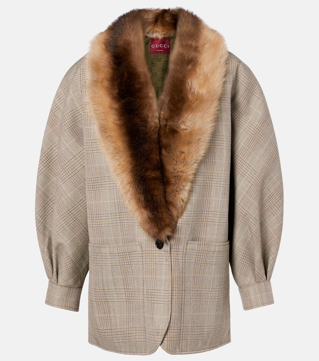 Checked shearling-trimmed wool jacket | Gucci