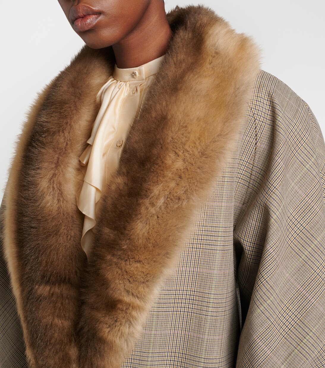 Checked shearling-trimmed wool jacket | Gucci