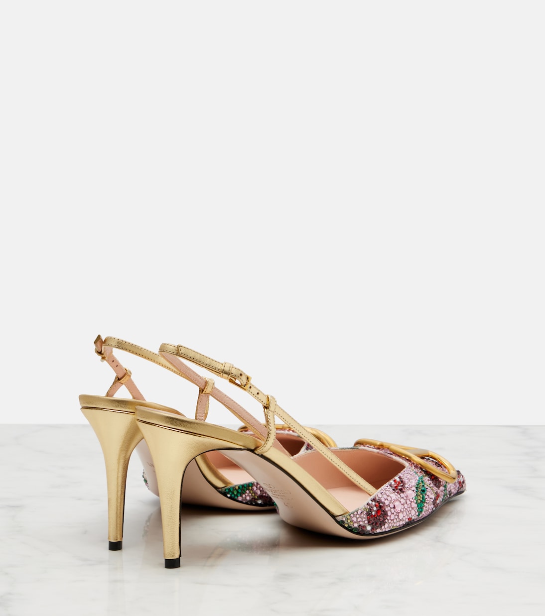 Slingback-Pumps VLogo 80 aus Leder mit Kristallen | Valentino Garavani
