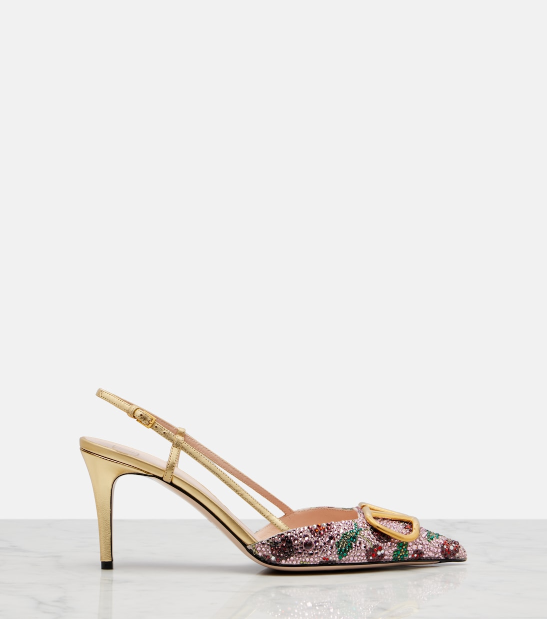Slingback-Pumps VLogo 80 aus Leder mit Kristallen | Valentino Garavani