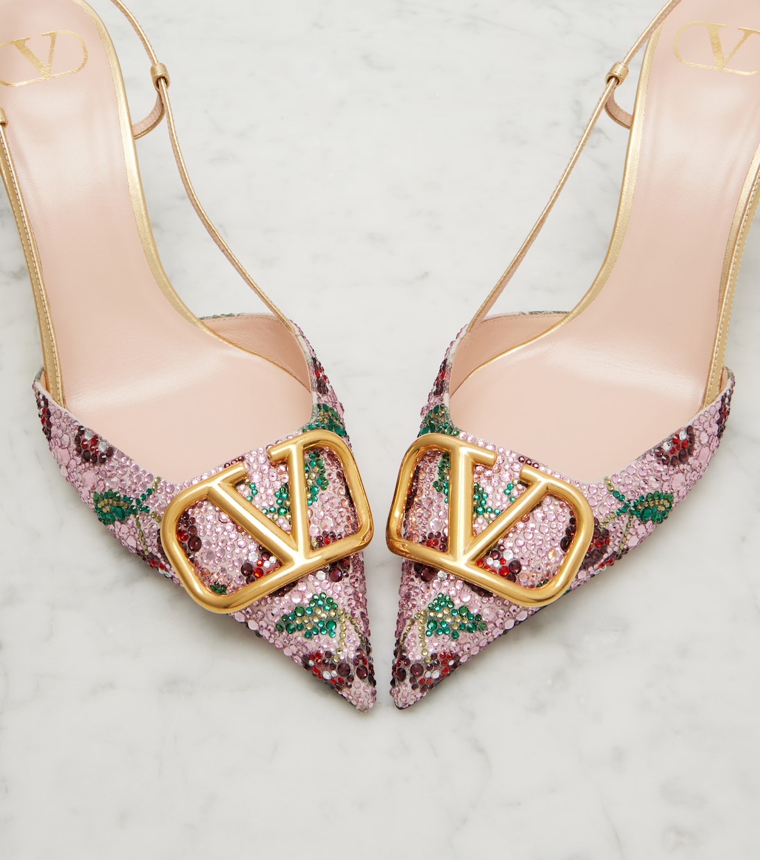 Slingback-Pumps VLogo 80 aus Leder mit Kristallen | Valentino Garavani