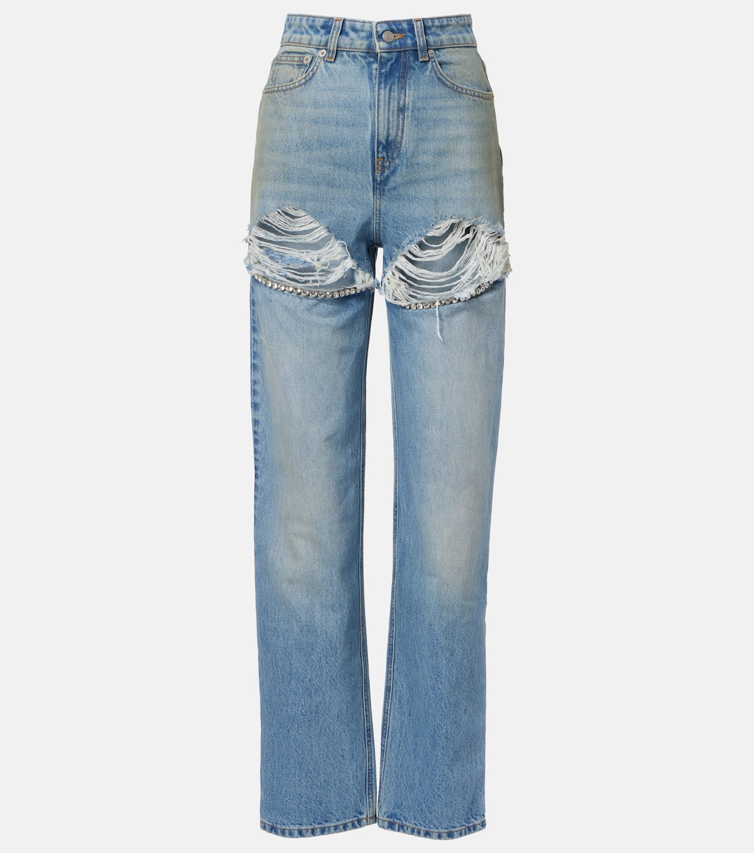 Distressed embellished wide-leg jeans | Area