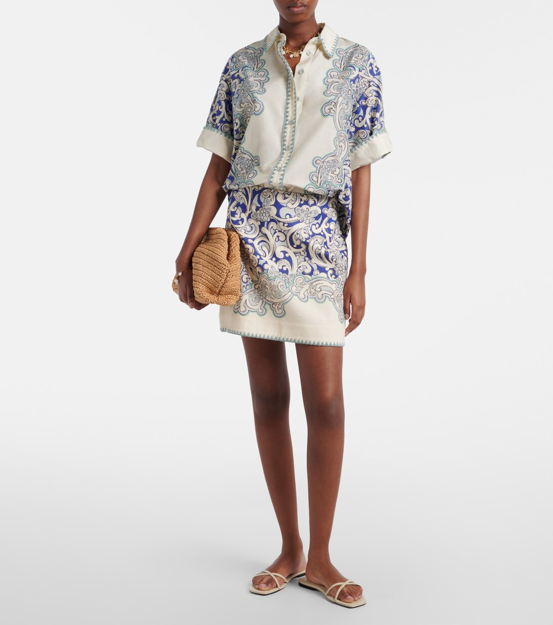 Printed linen and cotton miniskirt  | Alémais