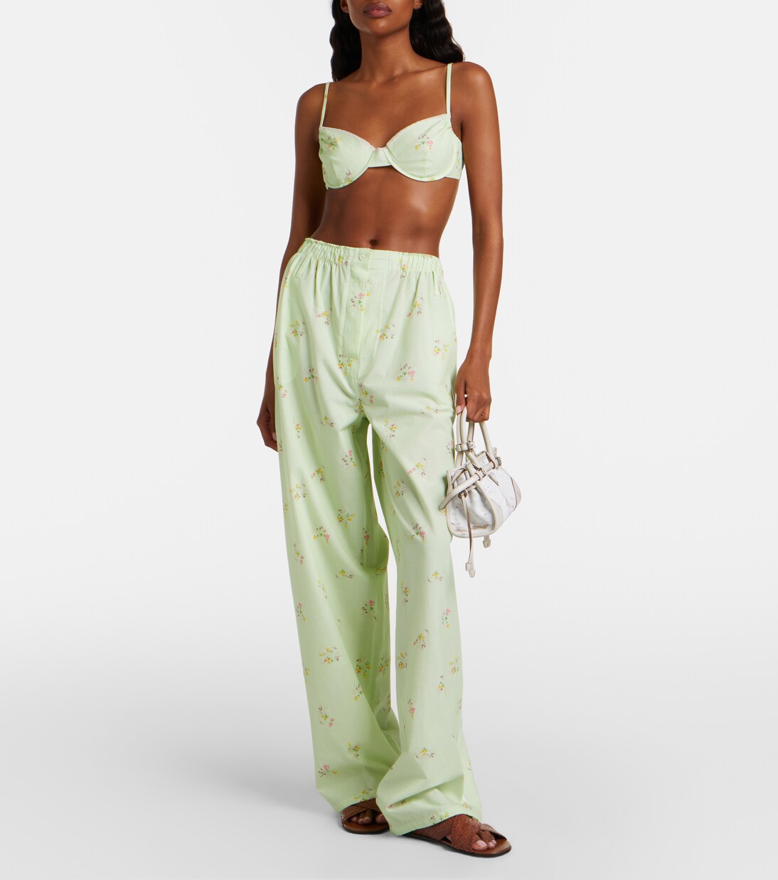 Floral lace-trimmed cotton bra top | Prada