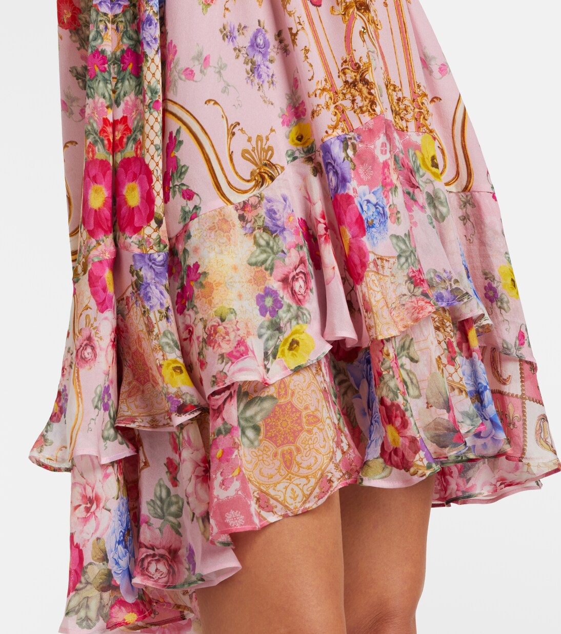 Vestido corto de seda floral adornado | Camilla