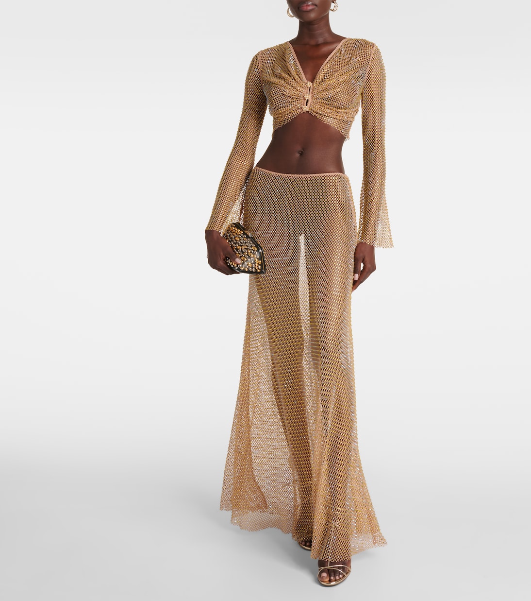 Maxirock aus Mesh mit Kristallen | Self-Portrait