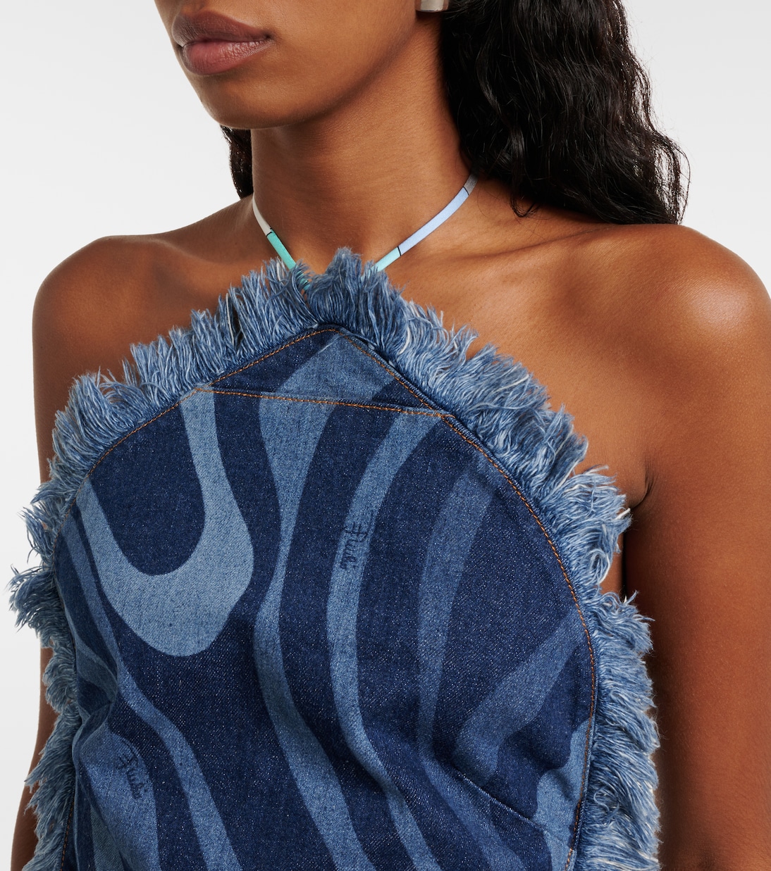 Marmo halterneck denim top | Pucci