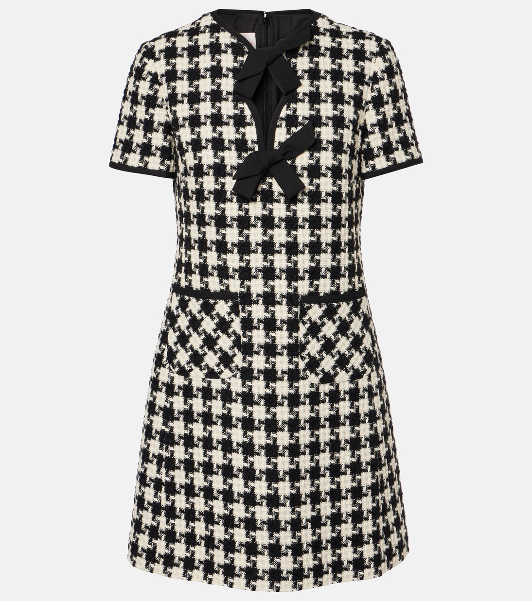 Bow-detail houndstooth tweed minidress | Valentino