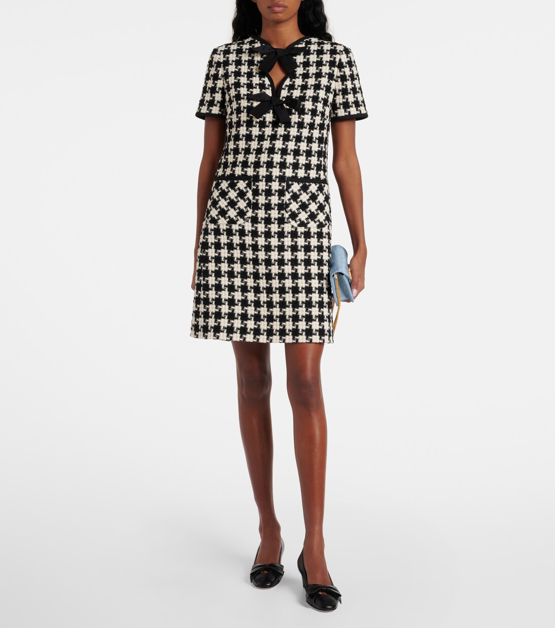 Bow-detail houndstooth tweed minidress | Valentino