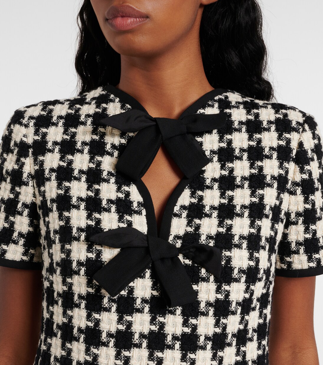 Bow-detail houndstooth tweed minidress | Valentino