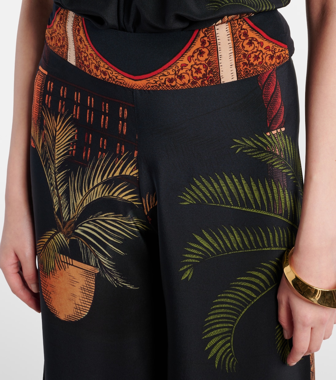 Pantalon ample imprimé à taille haute en soie | Johanna Ortiz