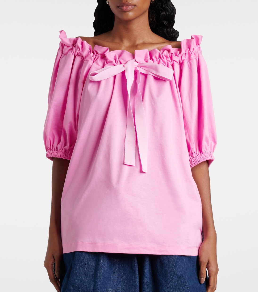 Bow-detail cotton jersey top  | Patou