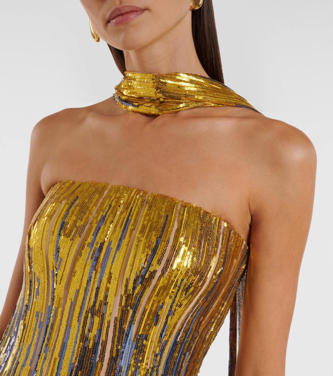 Sequined scarf-detail strapless gown  | Elie Saab