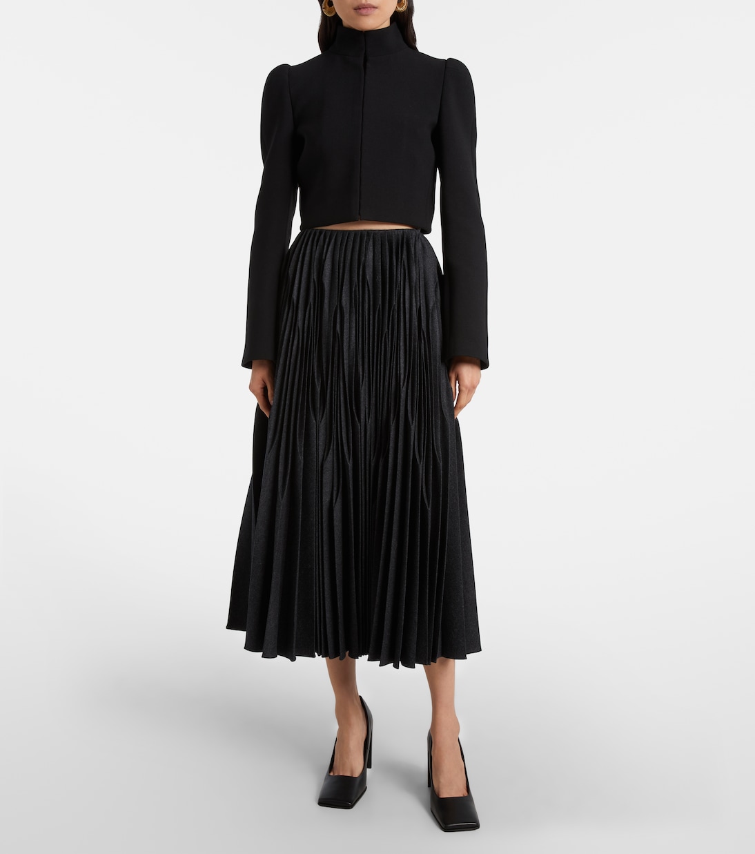Pleated wool flannel midi skirt | Alaïa
