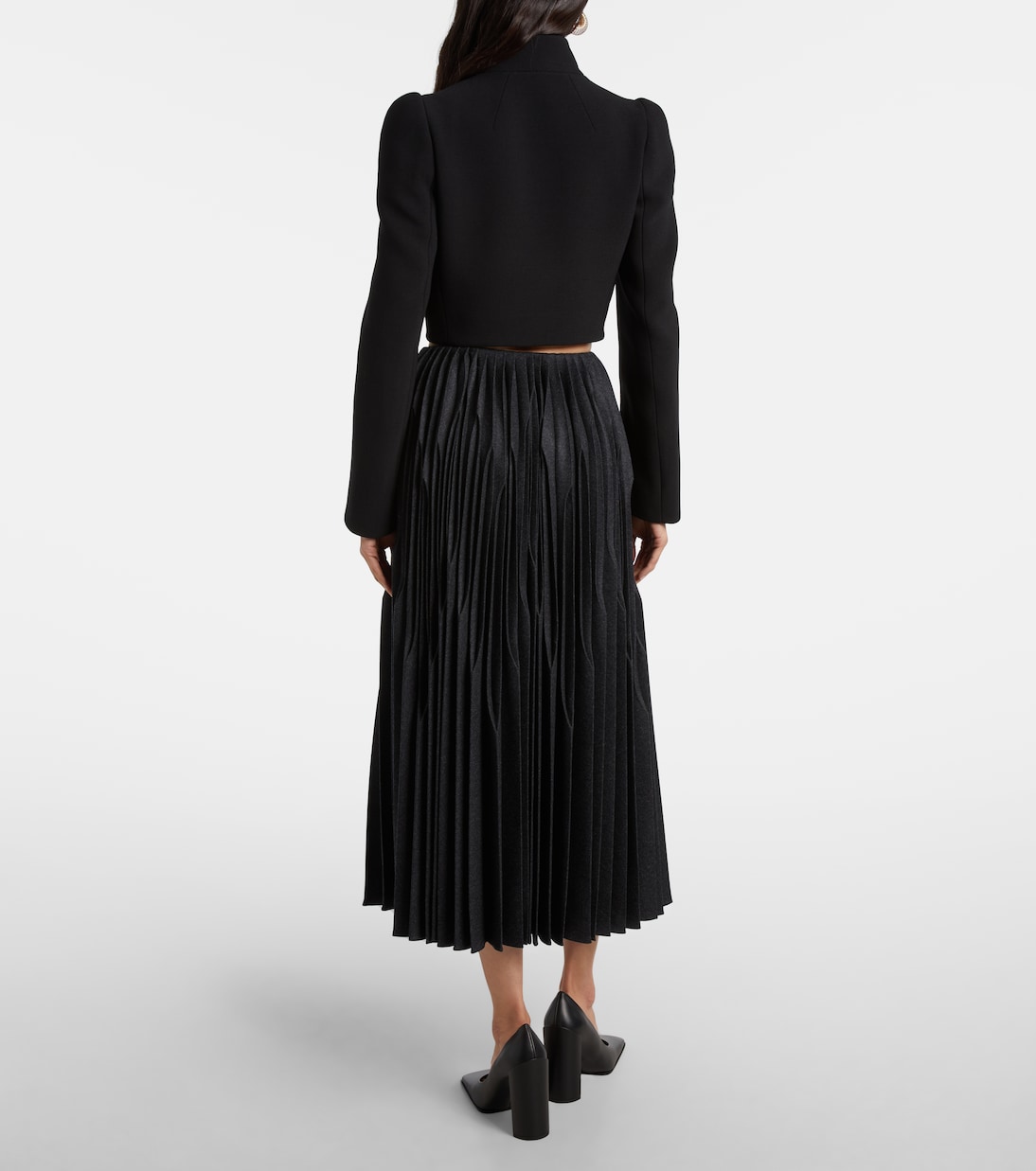 Pleated wool flannel midi skirt | Alaïa