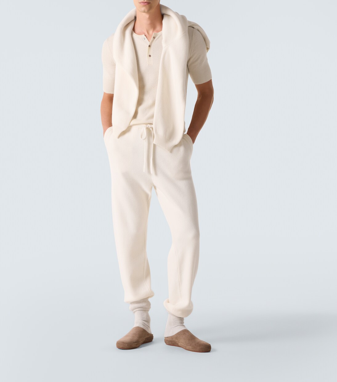 Cashmere Henley shirt with carnelian | God's True Cashmere