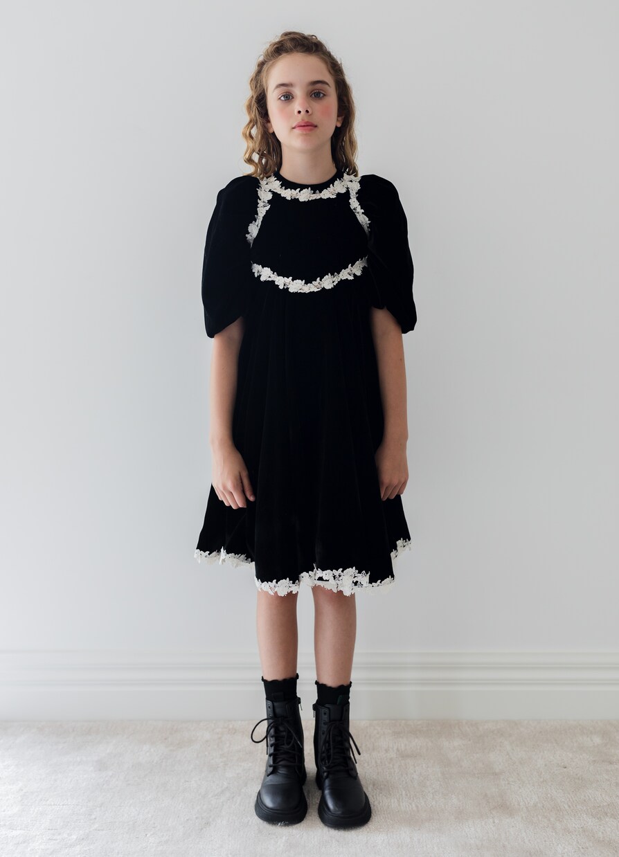 Lace-trimmed velvet dress | Petite Amalie  