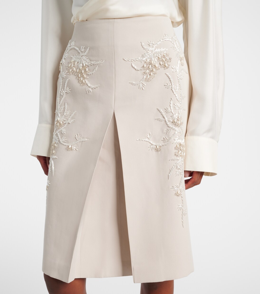 Embellished low-rise cotton-blend midi skirt | Jacques Wei