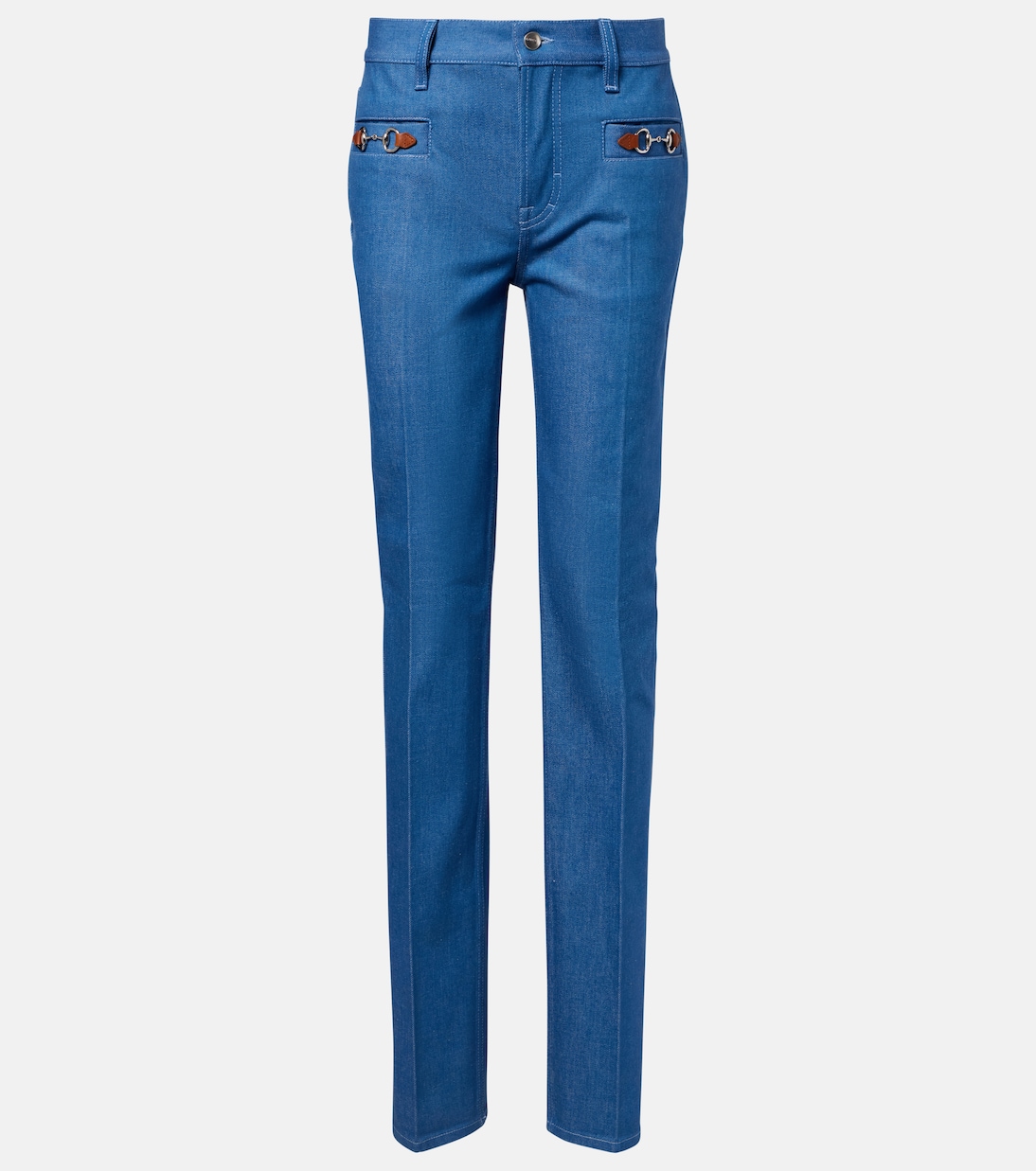 Pantalones slim de chambray de algodón con Horsebit | Gucci