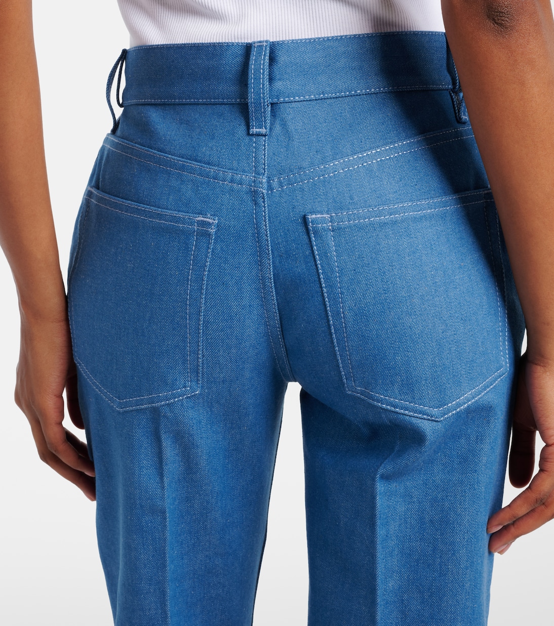 Pantalones slim de chambray de algodón con Horsebit | Gucci
