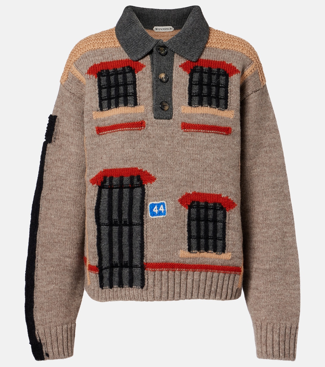 Wool intarsia jacquard polo sweater | JW Anderson