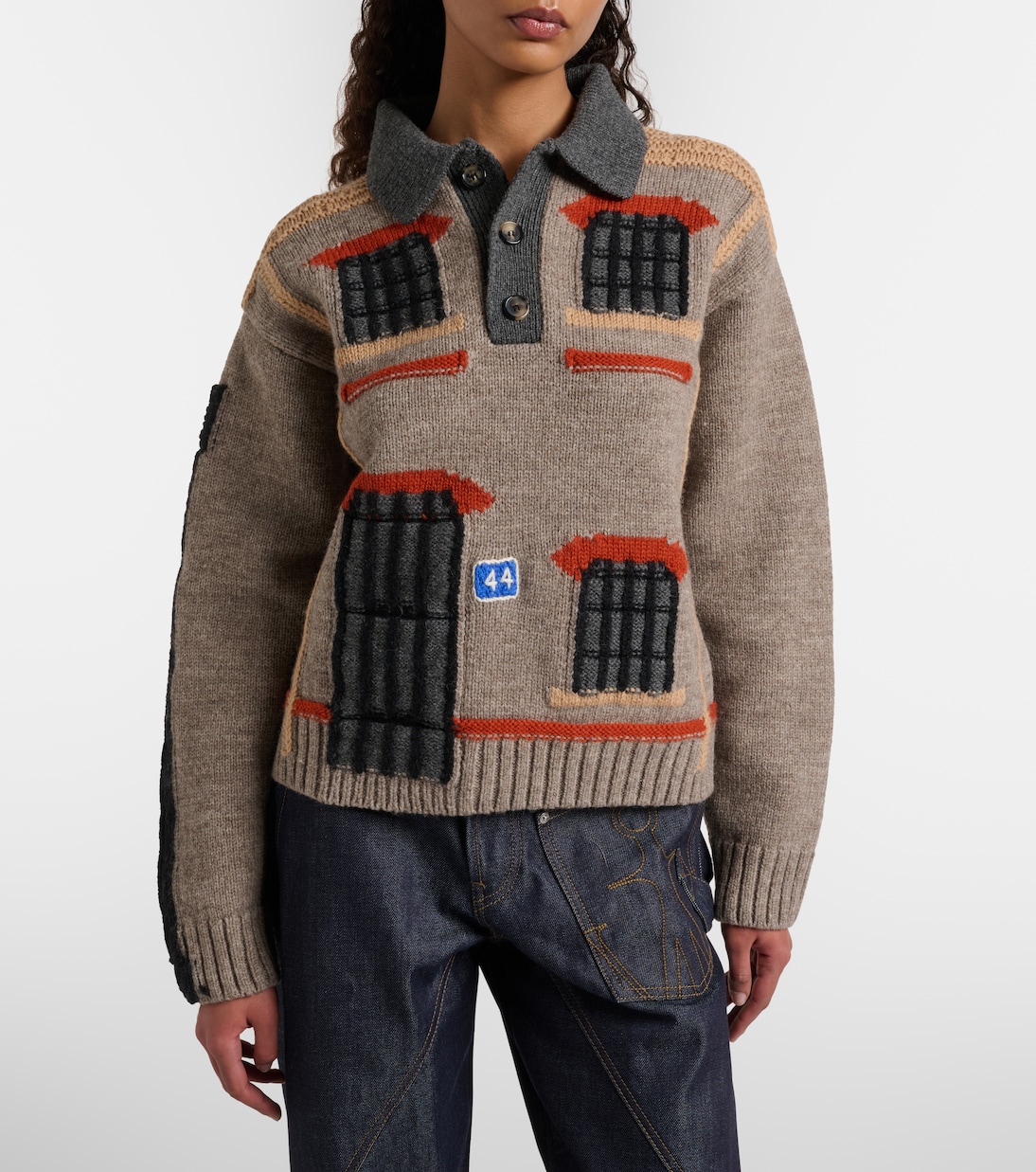 Wool intarsia jacquard polo sweater | JW Anderson