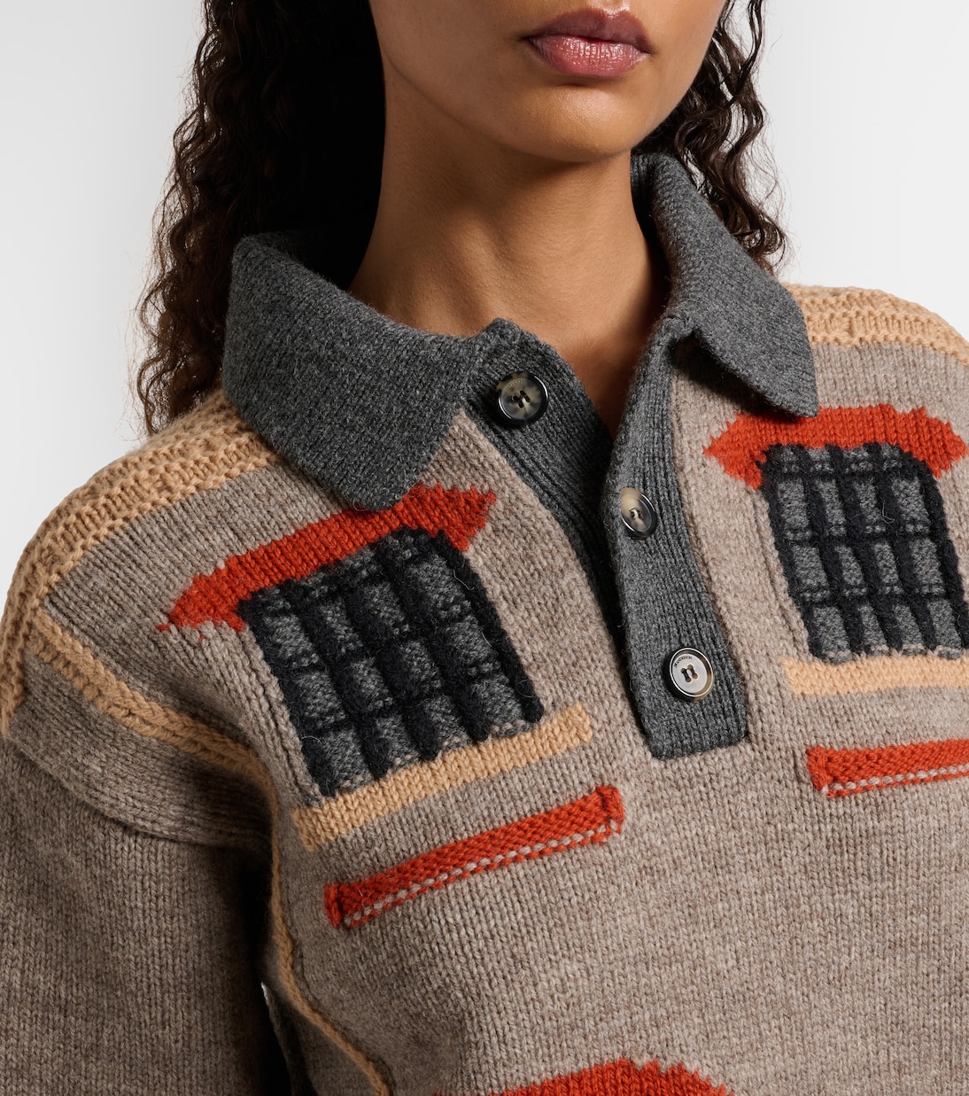 Wool intarsia jacquard polo sweater | JW Anderson