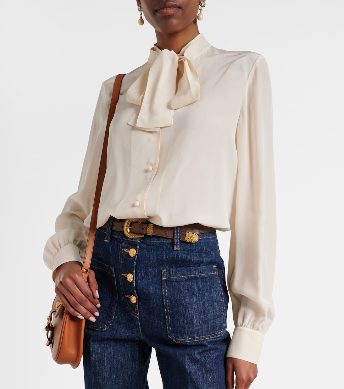 Blusa in crêpe de chine di seta con laccetti | Valentino