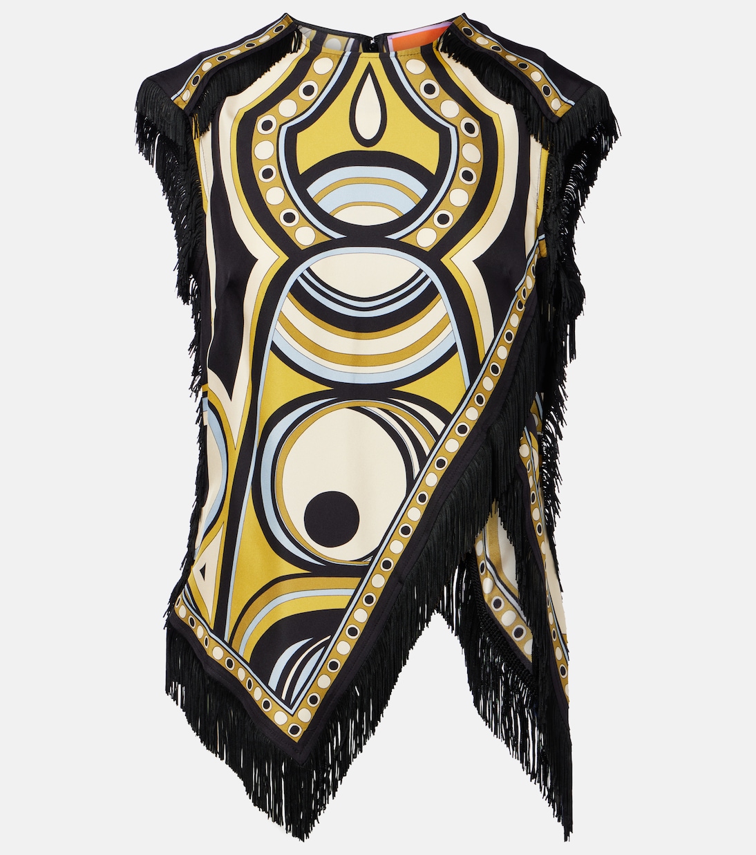 Scarf fringed printed silk voile top | La DoubleJ
