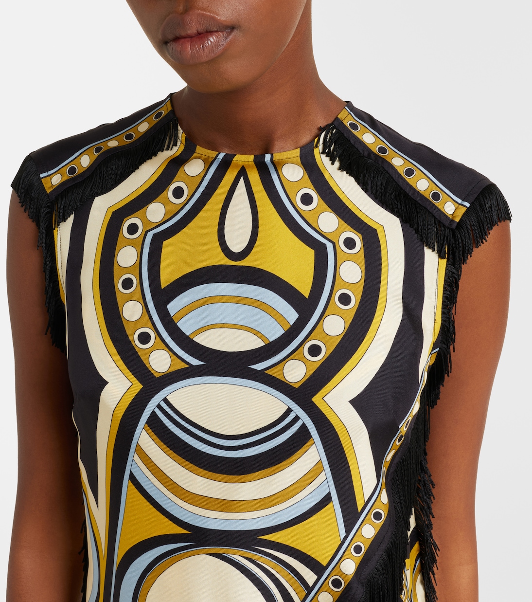 Scarf fringed printed silk voile top | La DoubleJ