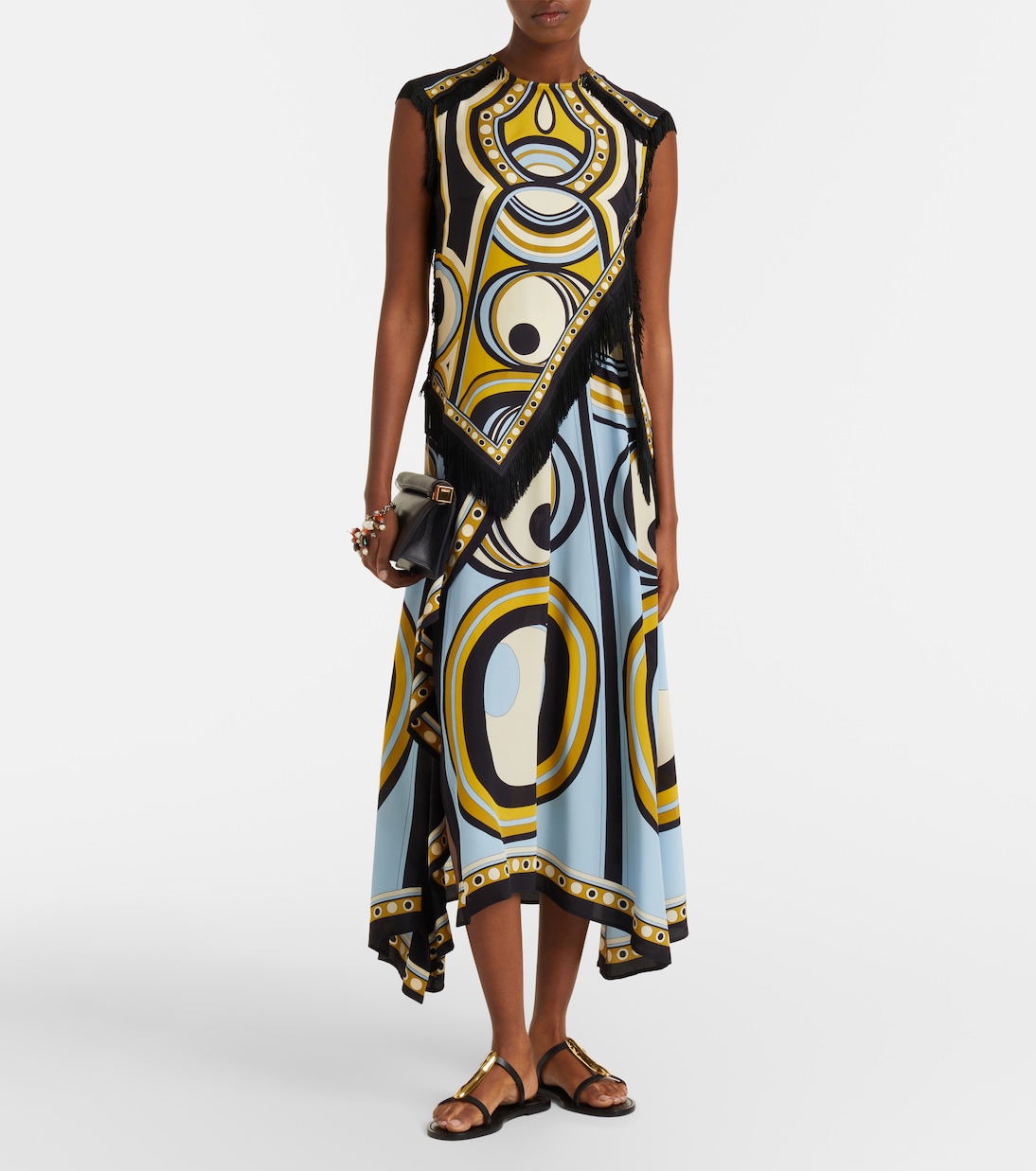 Scarf fringed printed silk voile top | La DoubleJ