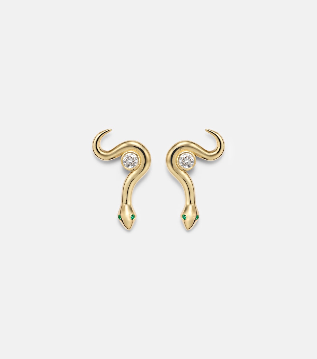 Ohrringe Serpent Nest aus 18kt Gelbgold mit Diamanten und Smaragden | Ileana Makri