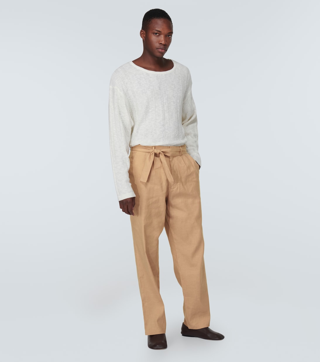 High-rise linen and cotton straight pants | Commas