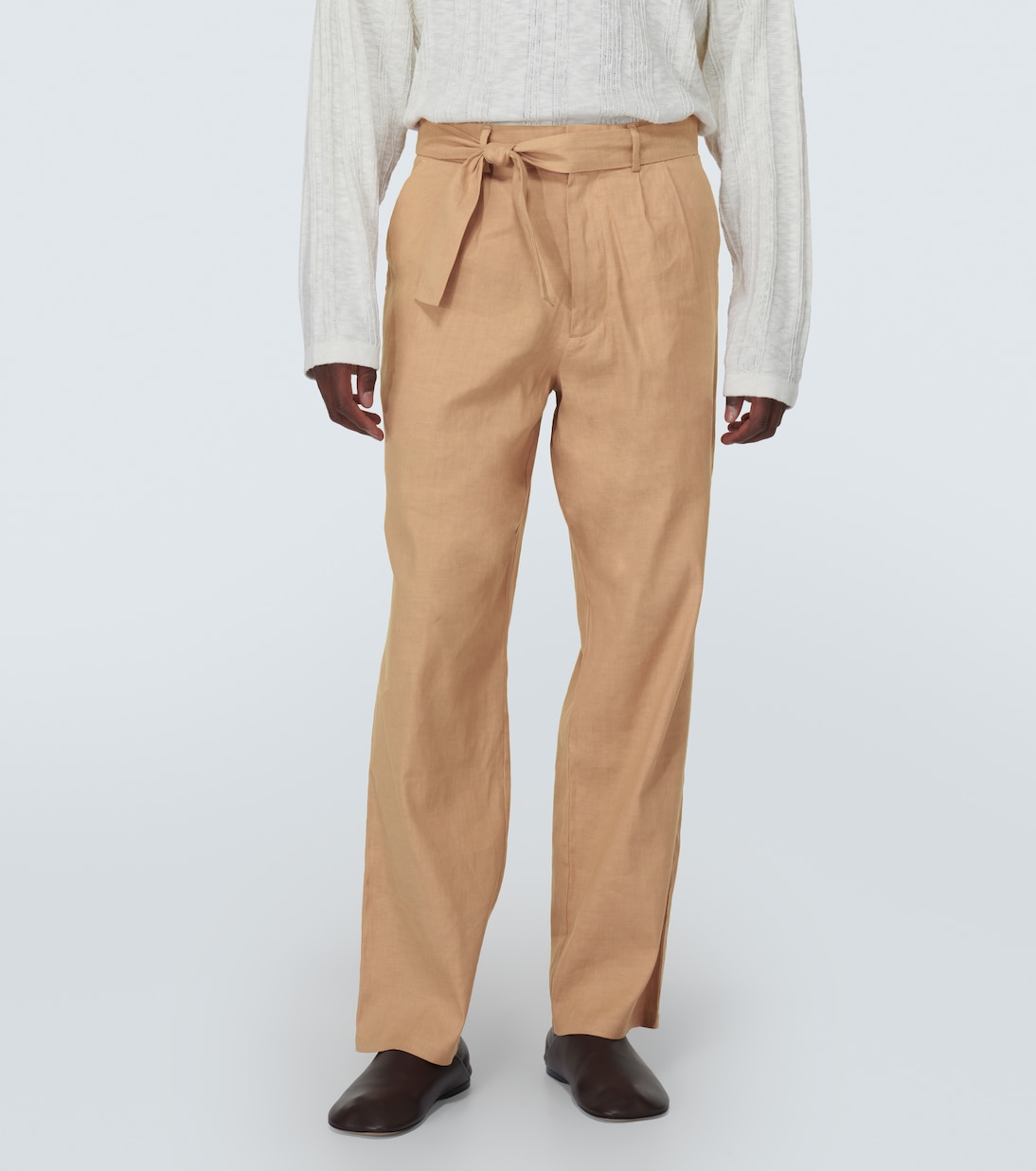 High-rise linen and cotton straight pants | Commas