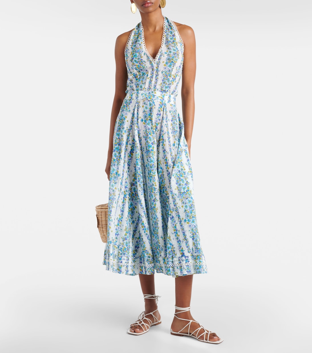 Robe midi Beth en coton à fleurs | Poupette St Barth