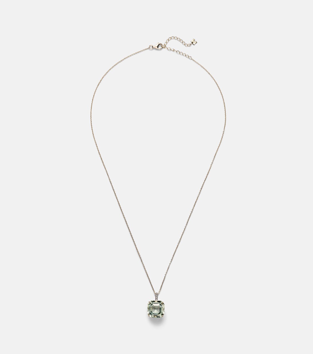 14kt gold necklace with green amethyst and diamonds | Mateo