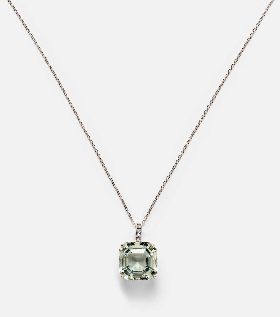14kt gold necklace with green amethyst and diamonds | Mateo