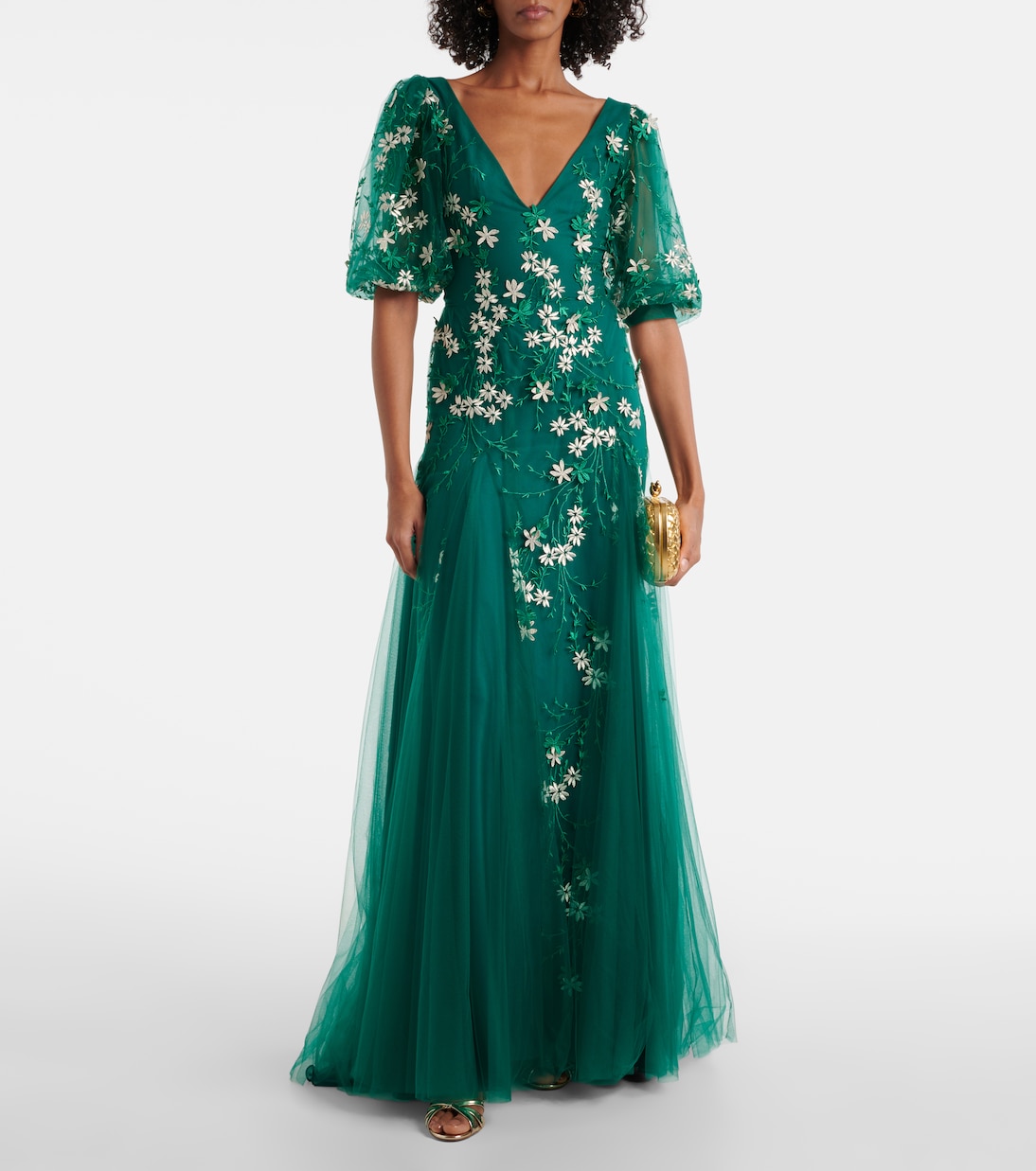 Floral-appliqué tulle and lurex® gown | Costarellos