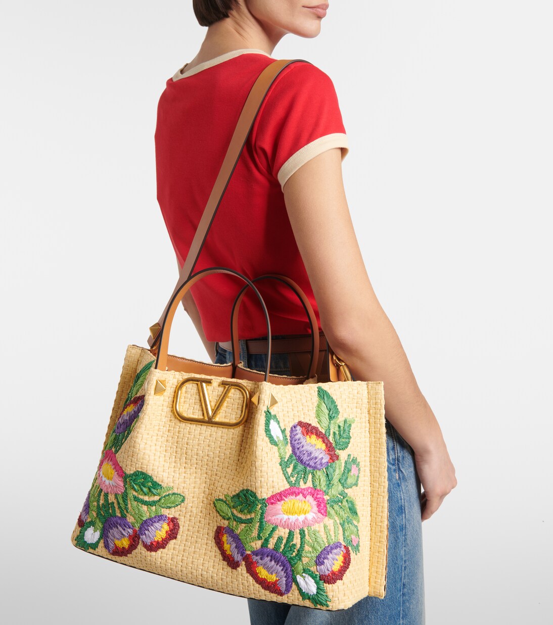 Tote Bag VLogo Medium aus Raffiabast | Valentino Garavani