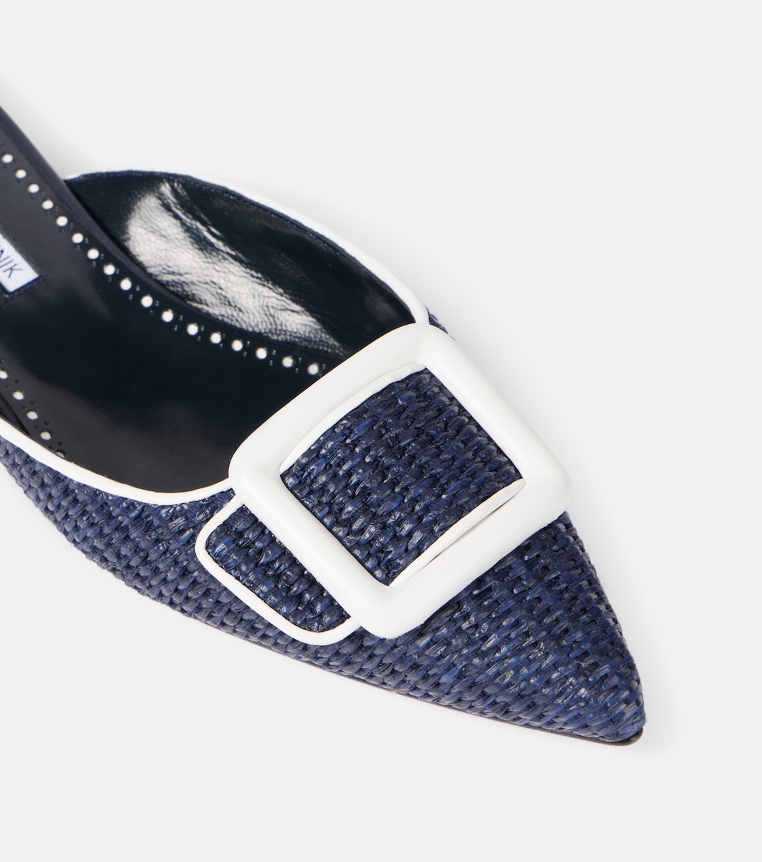 Maysale leather-trimmed raffia mules | Manolo Blahnik