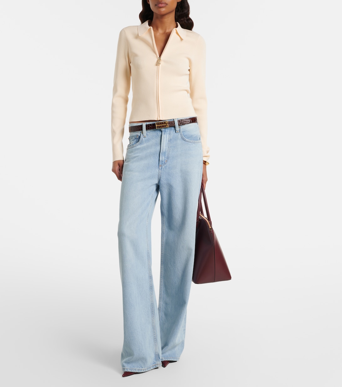 Mila ribbed-knit zip-up top | Victoria Beckham