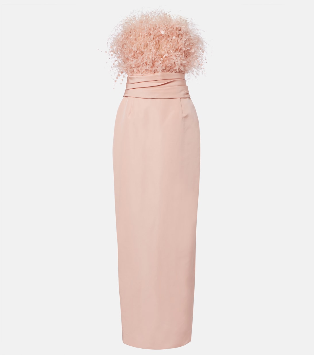 Bustier-Robe aus Seiden-Faille mit Federn | Oscar de la Renta