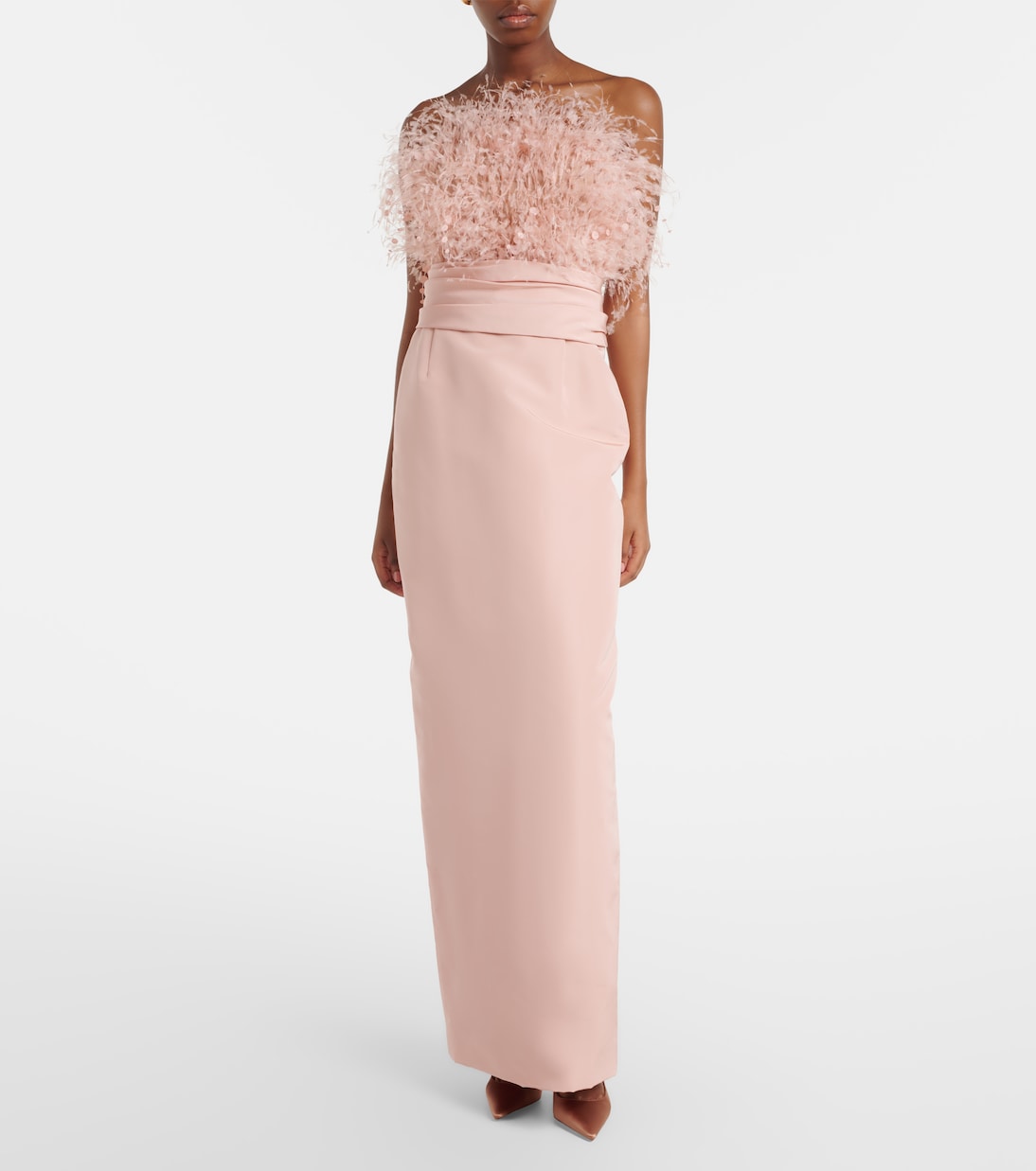 Bustier-Robe aus Seiden-Faille mit Federn | Oscar de la Renta