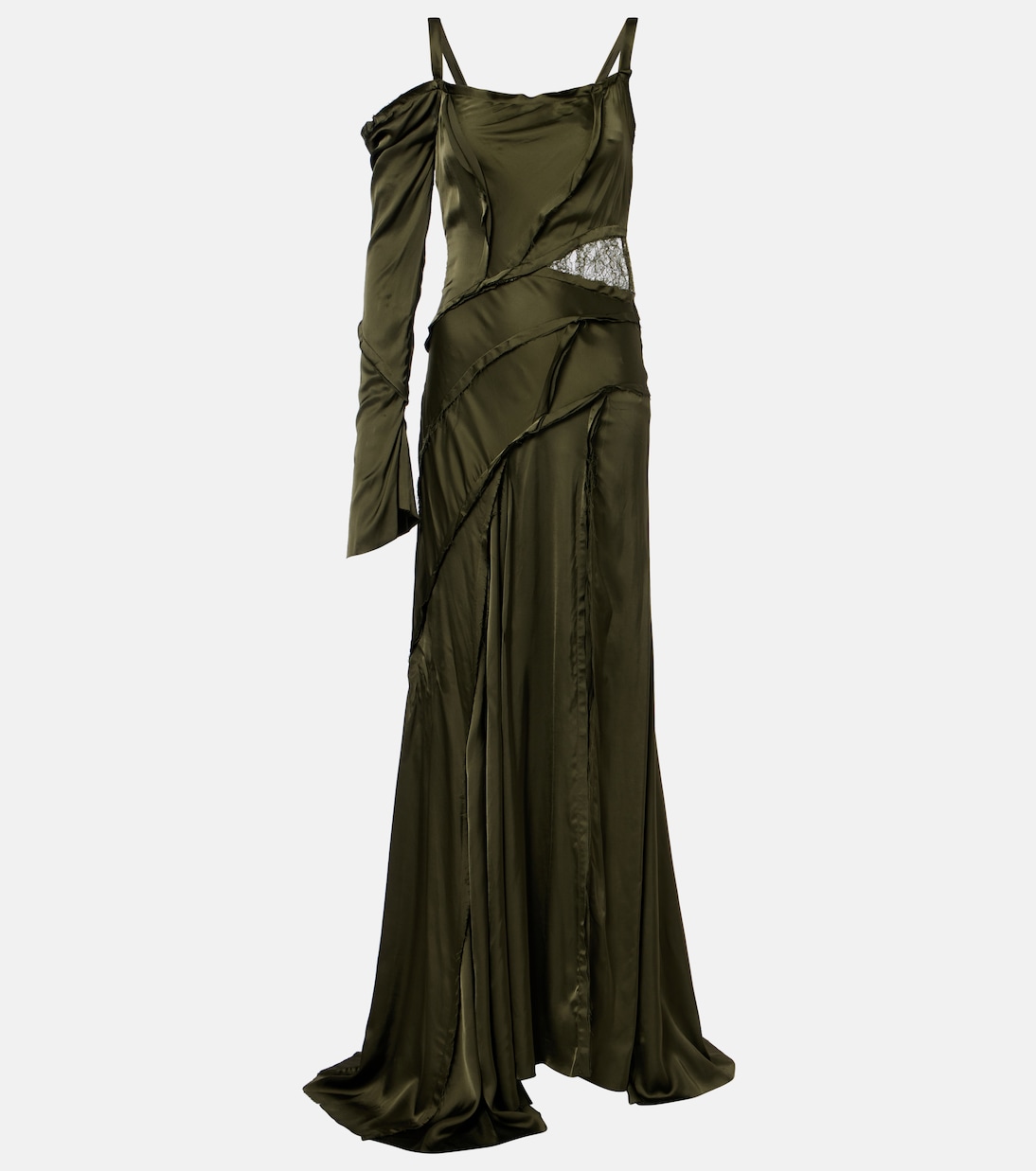 Robe longue asymétrique en satin à dentelle | Blumarine