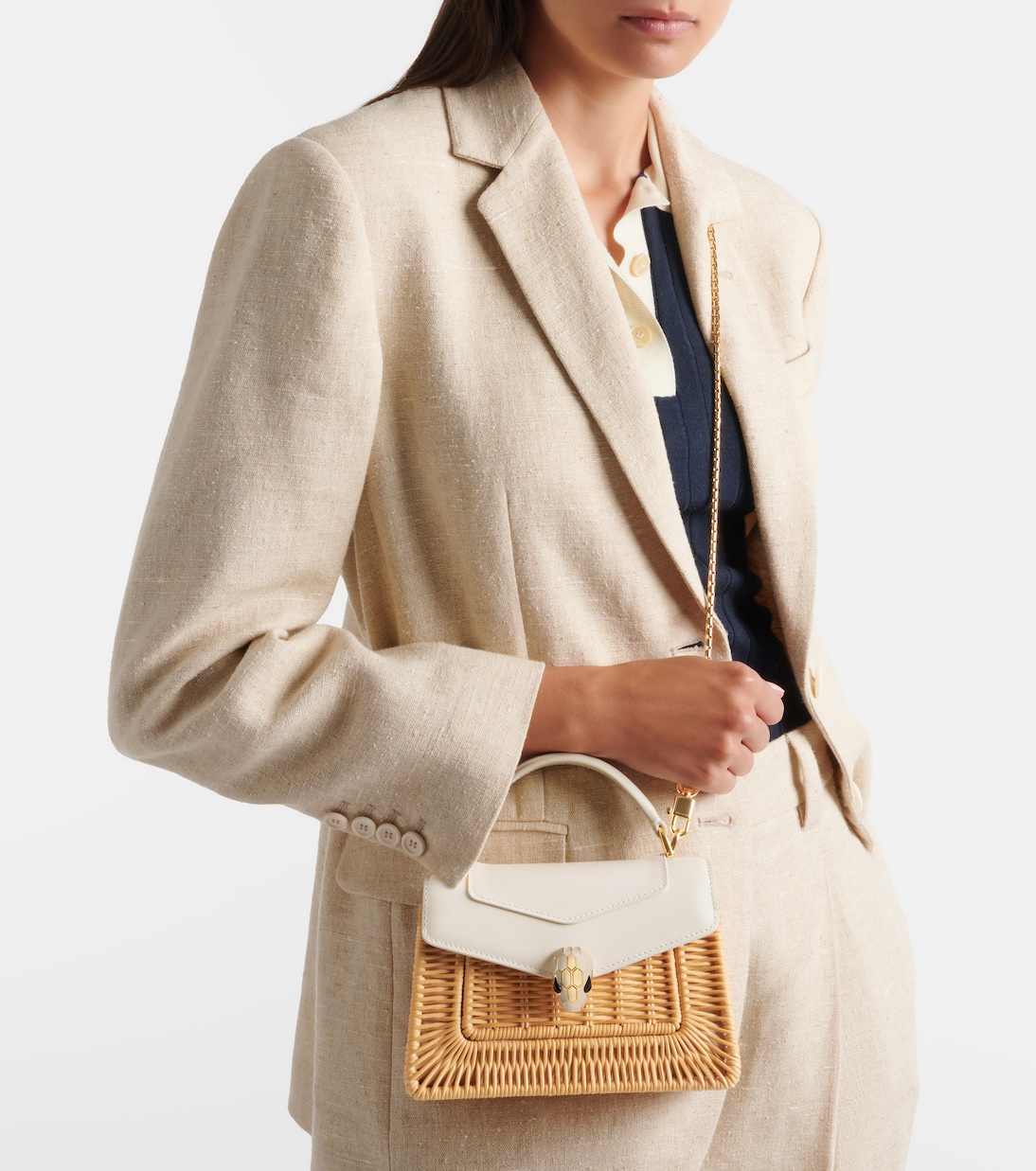 Serpenti Forever Mini wicker top-handle bag | Bvlgari