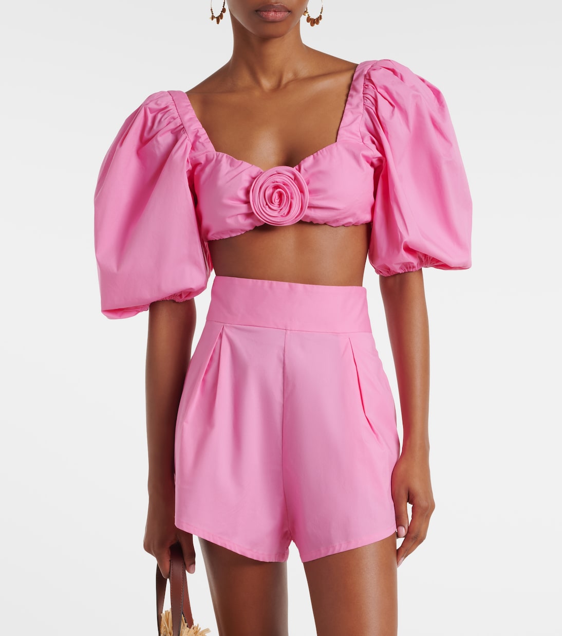 Floral-appliqué cotton-blend crop top | Adriana Degreas