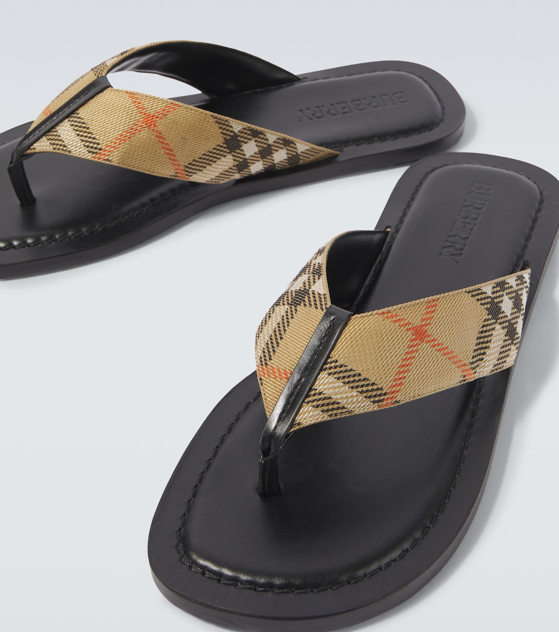 Burberry Check leather-trimmed thong sandals | Burberry