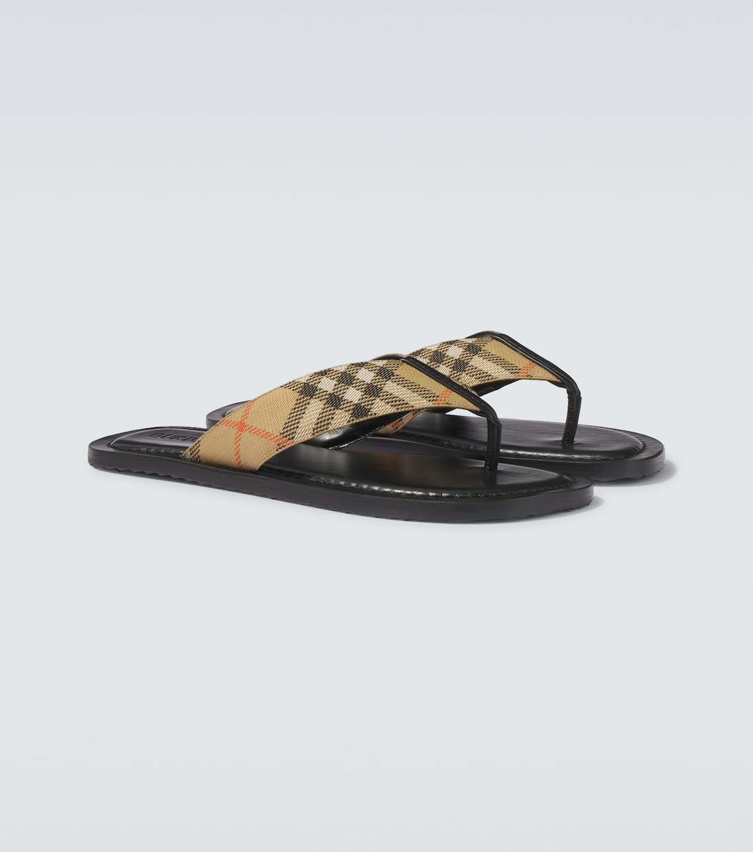 Burberry Check leather-trimmed thong sandals | Burberry
